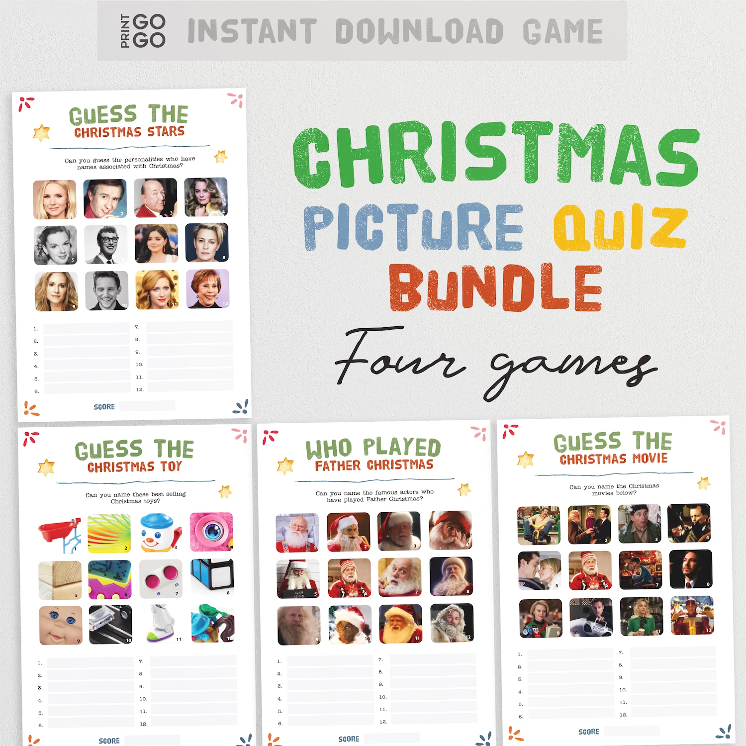 Christmas picture quiz bundle with multiple game screens on a white background