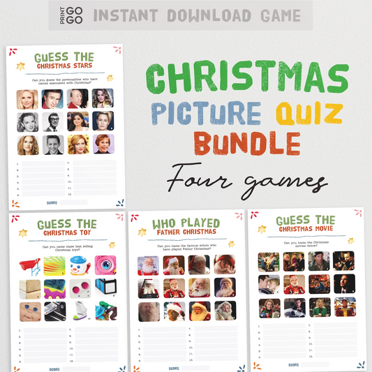 Christmas picture quiz bundle with multiple game screens on a white background