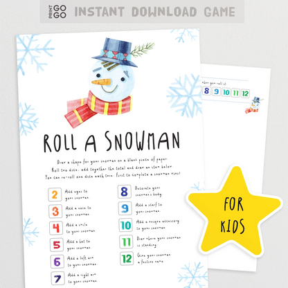 Instant download snowman dice rolling game for children.