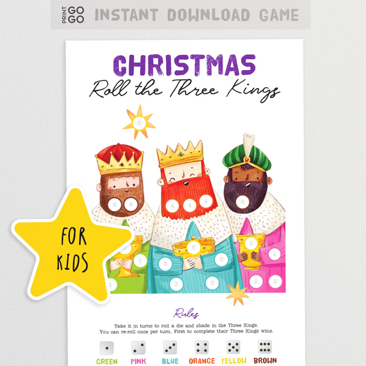 Instant download Roll the Three Kings Christmas dice game for kids.