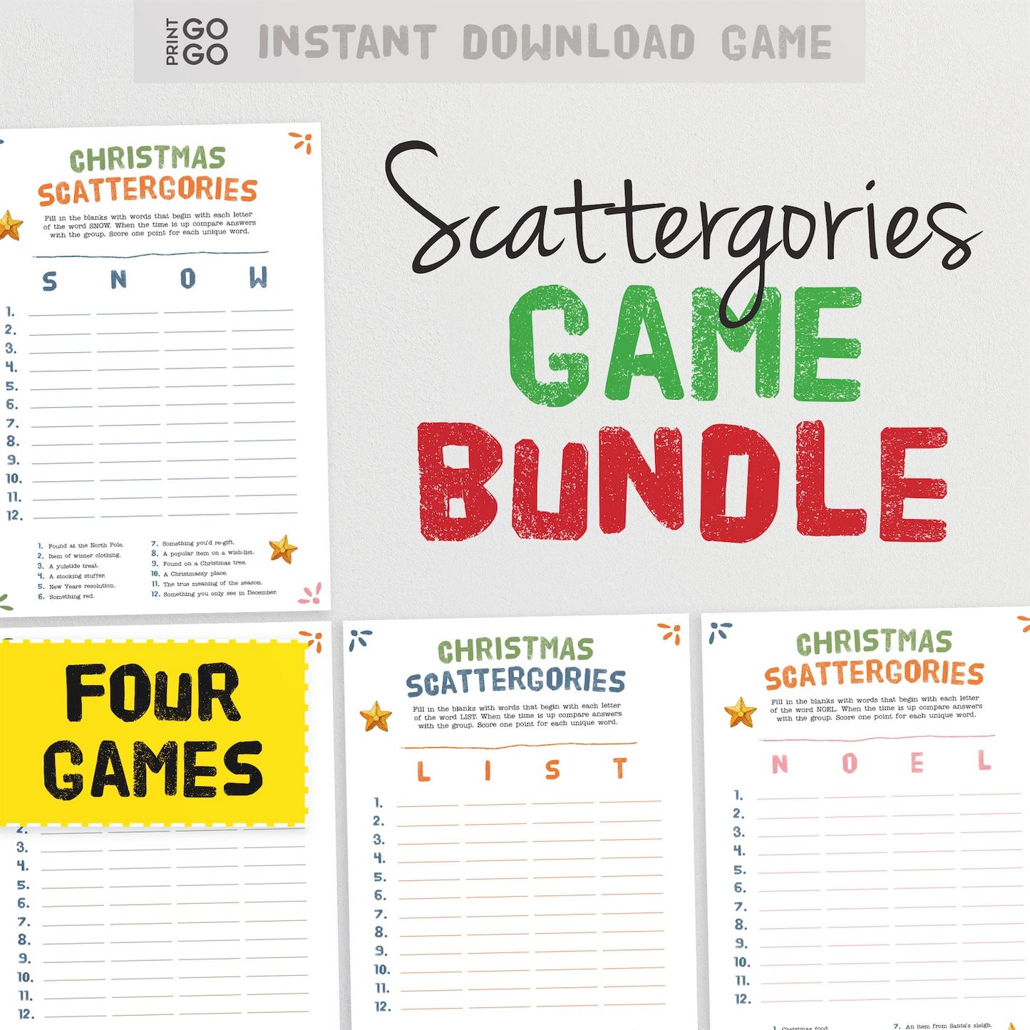 Scattergories Game Bundle with Christmas theme on a white background