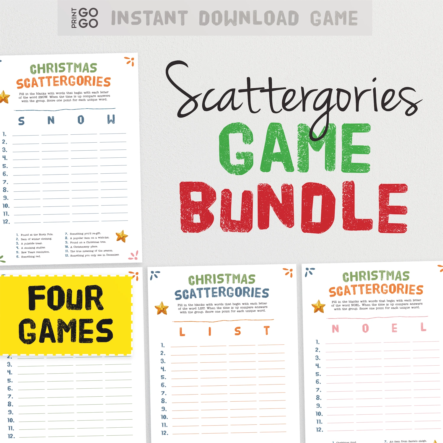 Scattergories Game Bundle with Christmas theme on a white background
