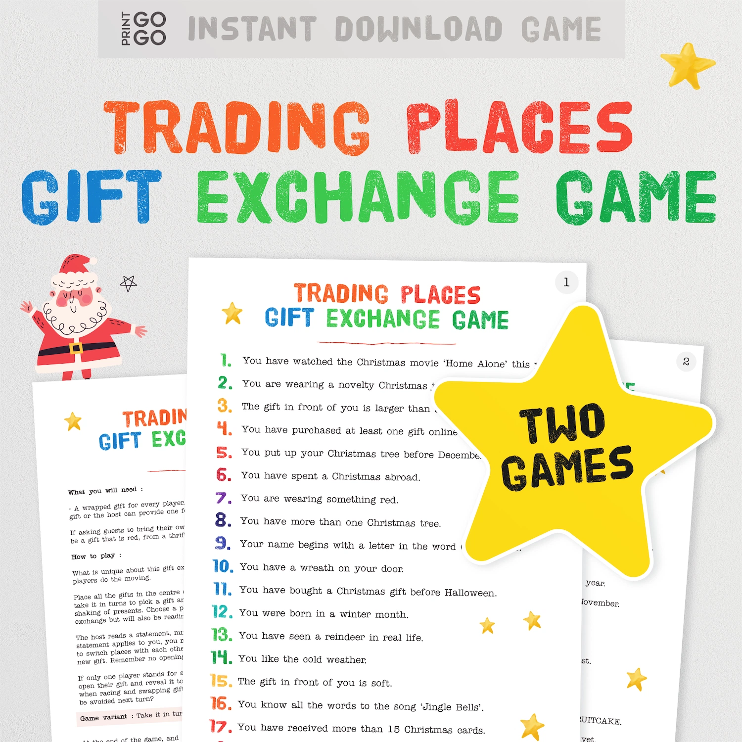 Instant download trading places Christmas gift exchange party game for groups.