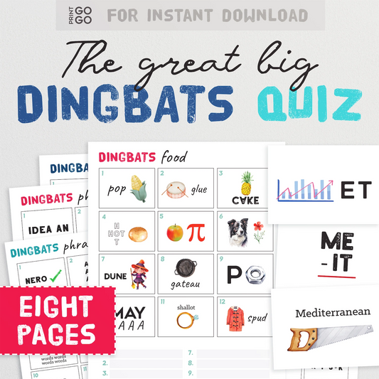 Cover of 'The great big DINGBATS Quiz' with sample pages displayed on a white background.