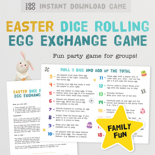 Instant download easter white elephant gift exchange party game.