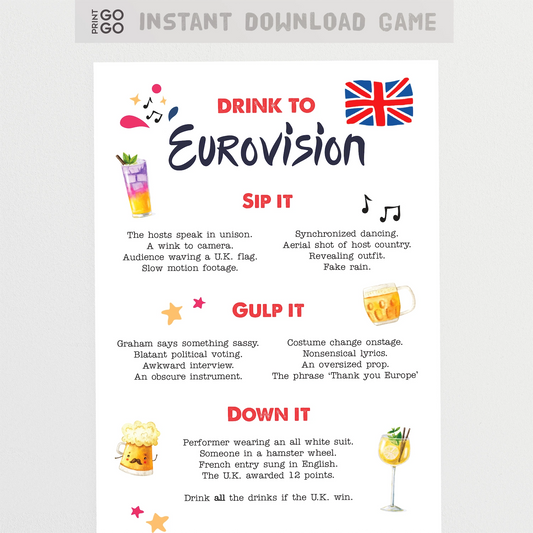 Eurovision Song Contest drinking game for adults.