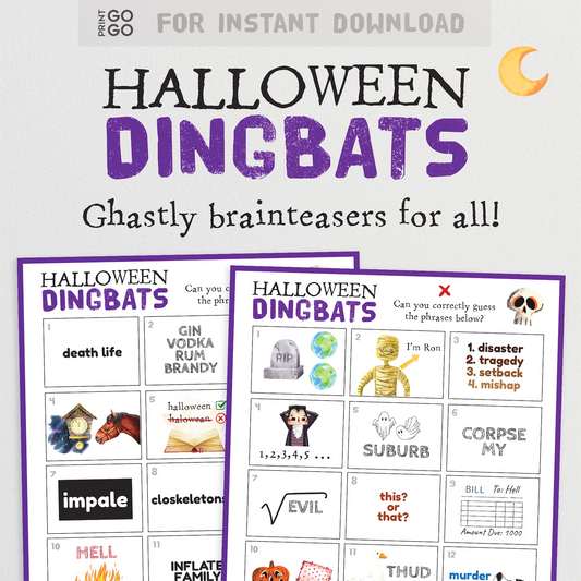 Halloween-themed word puzzles with images and text on a white background