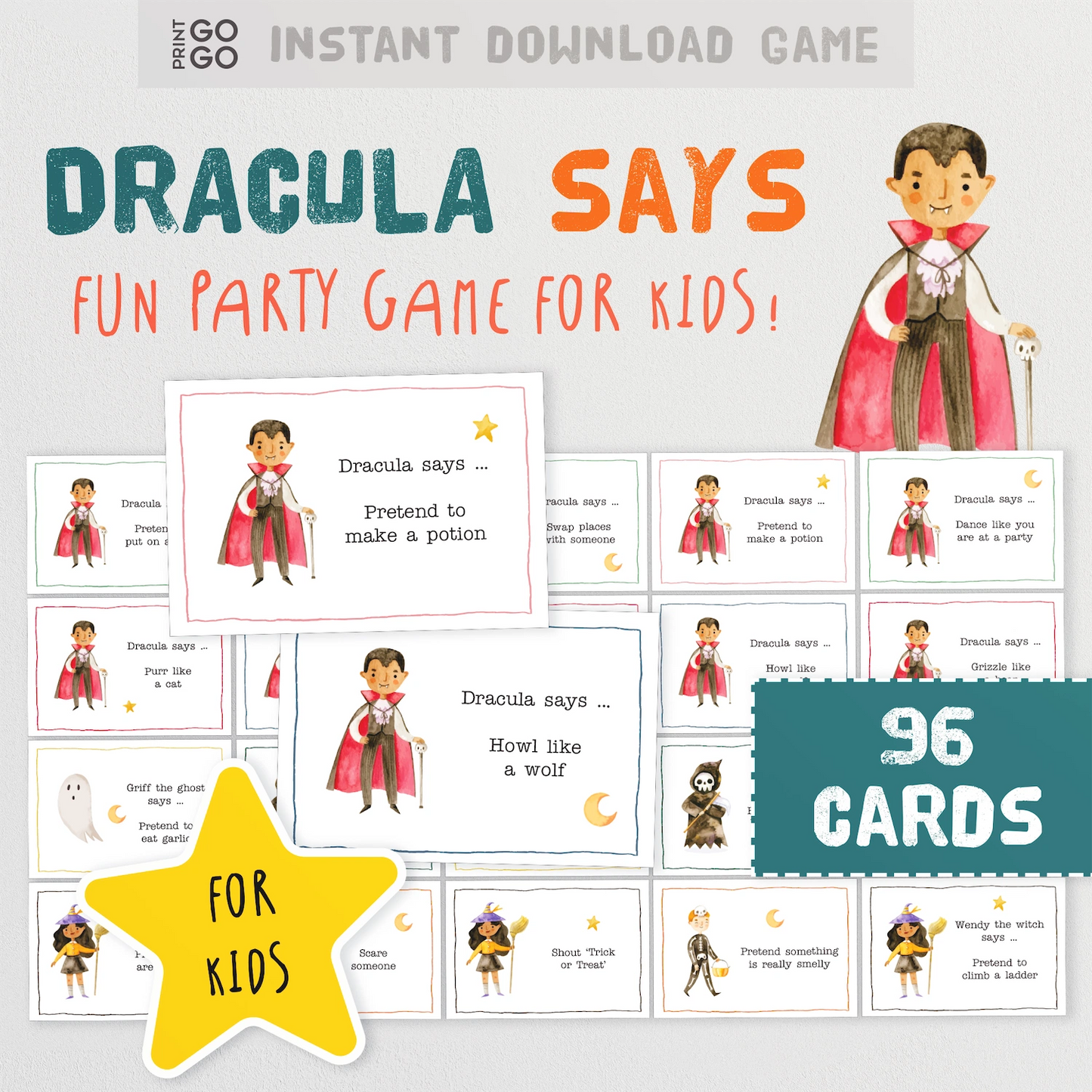 Instant download Dracula-themed party game for kids.