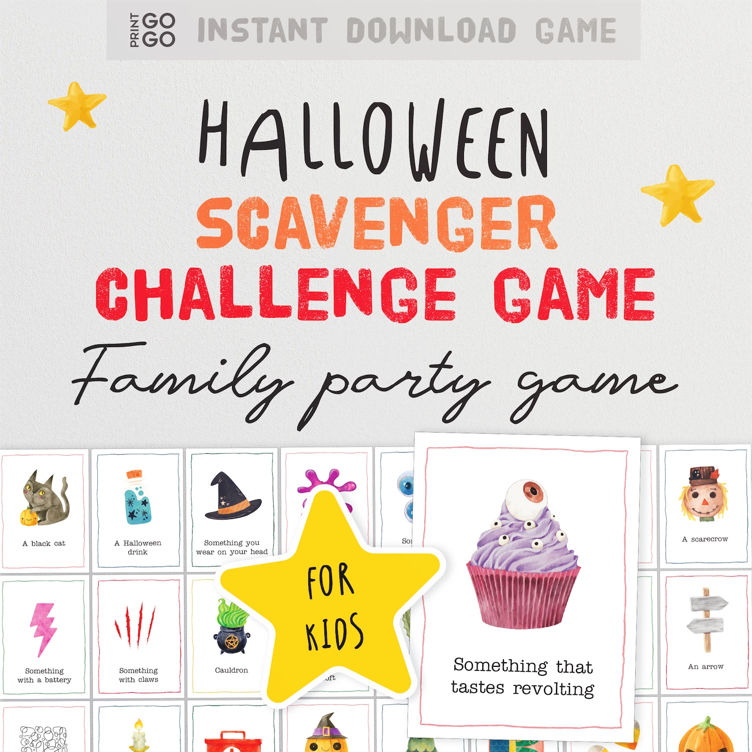 Instant download Halloween scavenger challenge game for kids.
