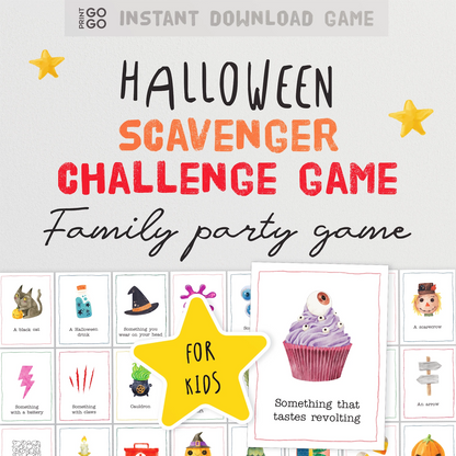 Instant download Halloween scavenger challenge game for kids.
