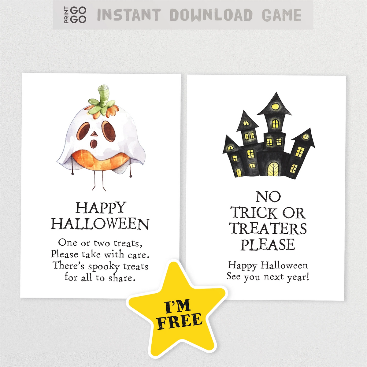 Collection of 6 free printable Halloween door signs for trick or treaters.