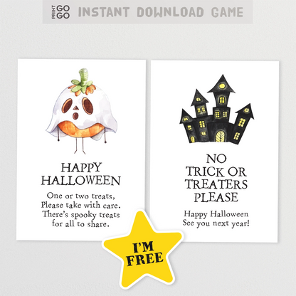 Collection of 6 free printable Halloween door signs for trick or treaters.
