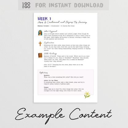 Lenten Stations of the Cross resource for kids with Jesus illustration and text on a white background