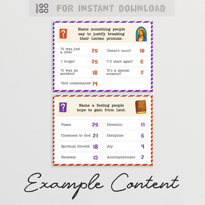 Two question cards with text and numbers on a light gray background