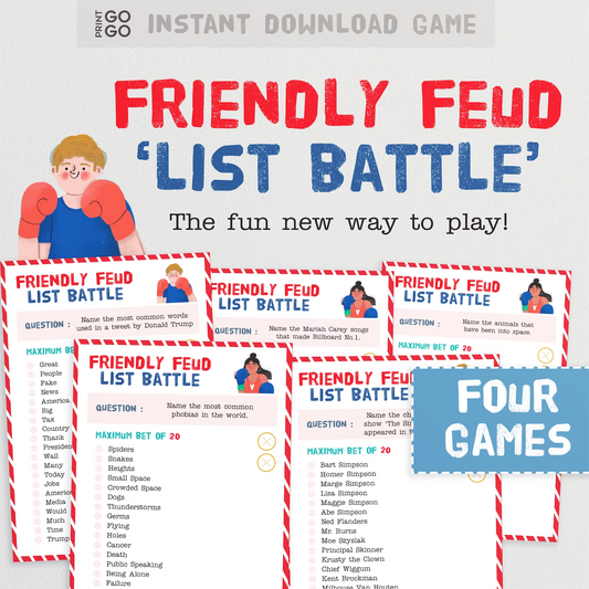 Instant download Friendly Feud 'List Battle' - A Group Game of Questions, Betting and Stealing Lists!