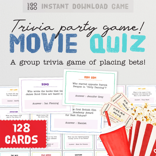 An example of the game cards included in The Movie Quiz - A Trivia Party Game