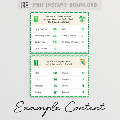 Sample cards for Saint Patricks family feud game.