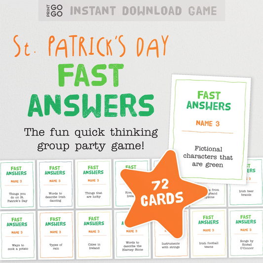Instant download St. Patrick’s Day Fast Answers. A Quick 3‑Answer Party Game.