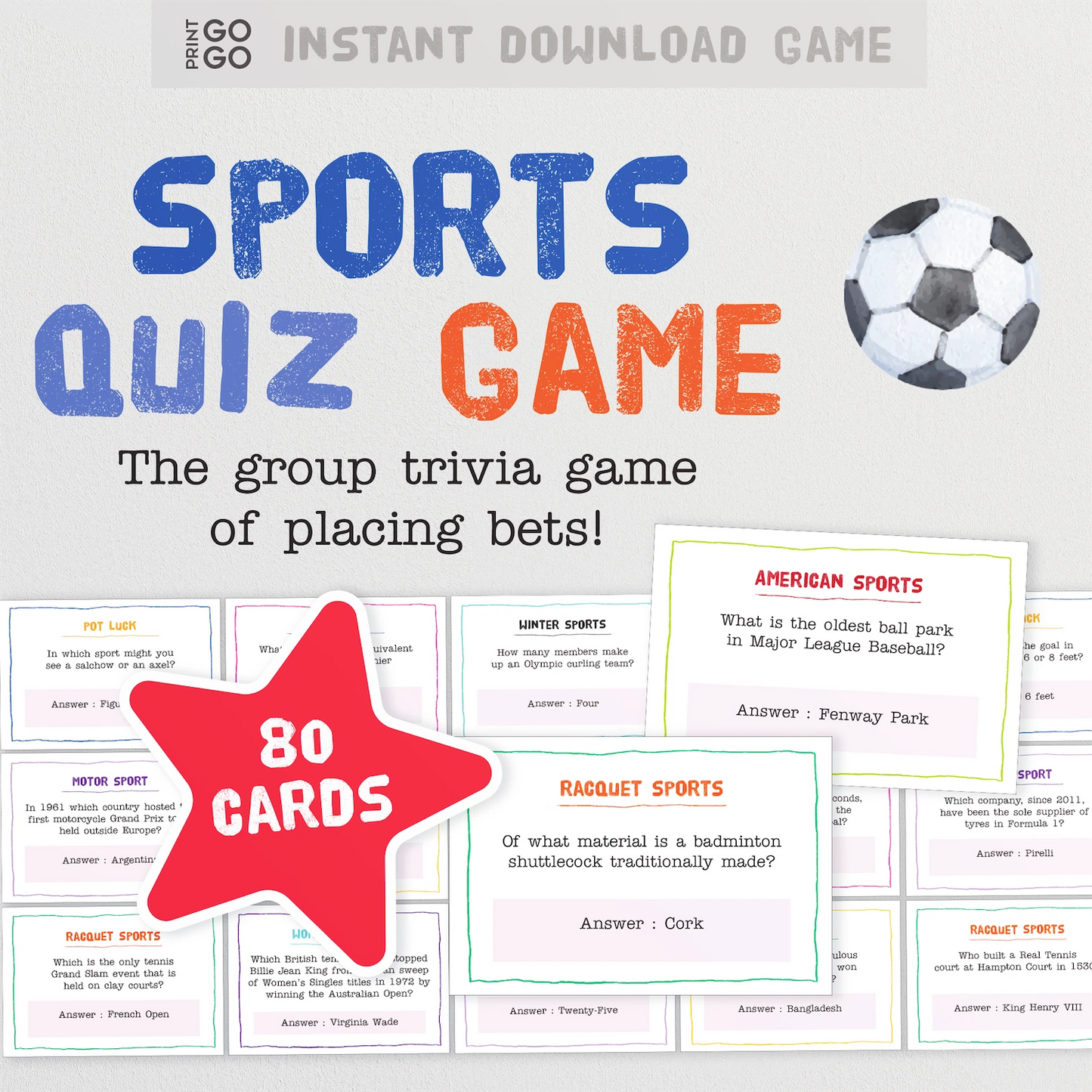 Instant download sports trivia quiz of betting on right answers.