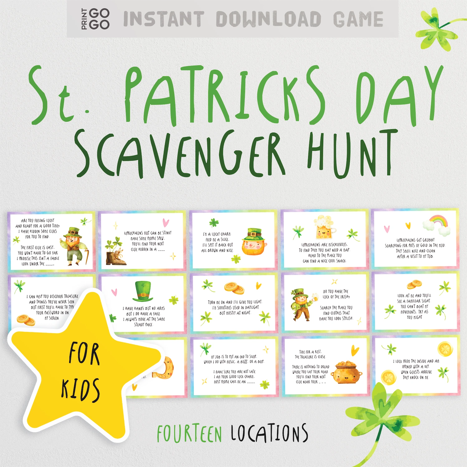 Instant download St Patricks Day scavenger hunt game for children.
