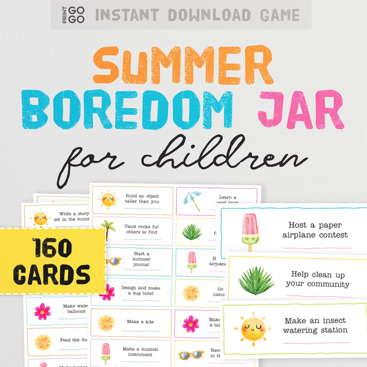 Summer boredom jar for children with 160 cards on a white background