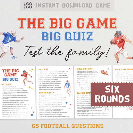 Instant download American football trivia quiz for a family game night.