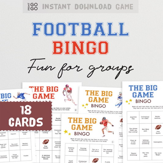 Instant download Super Bowl football bingo game cards for groups.