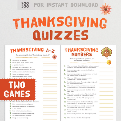 Printable Thanksgiving trivia quiz sheets for instant download.