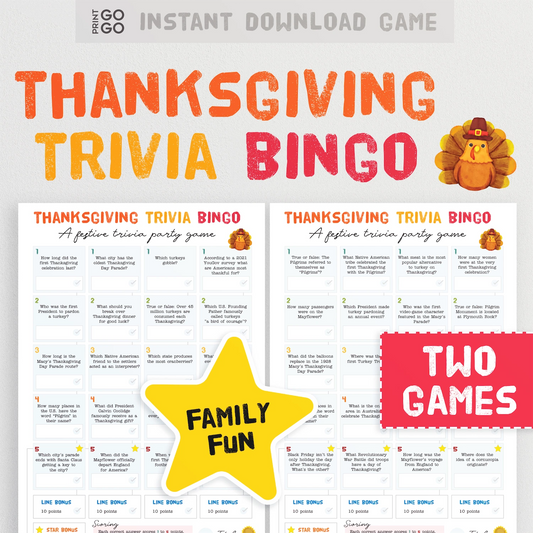 Thanksgiving Trivia Bingo - Test Your Holiday Knowledge With This Fun Family Quiz Party Game.