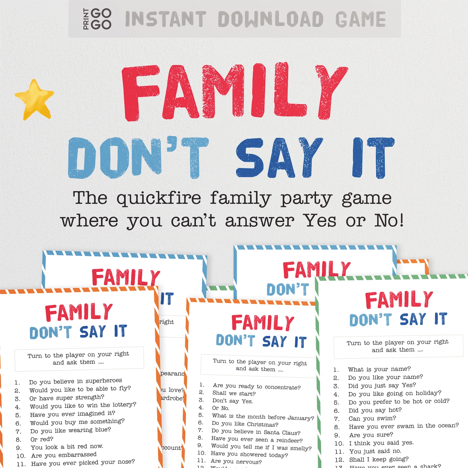 Instant download Family Don't Say It - The Quick Fire Family Party Game Where You Can't Answer Yes or No