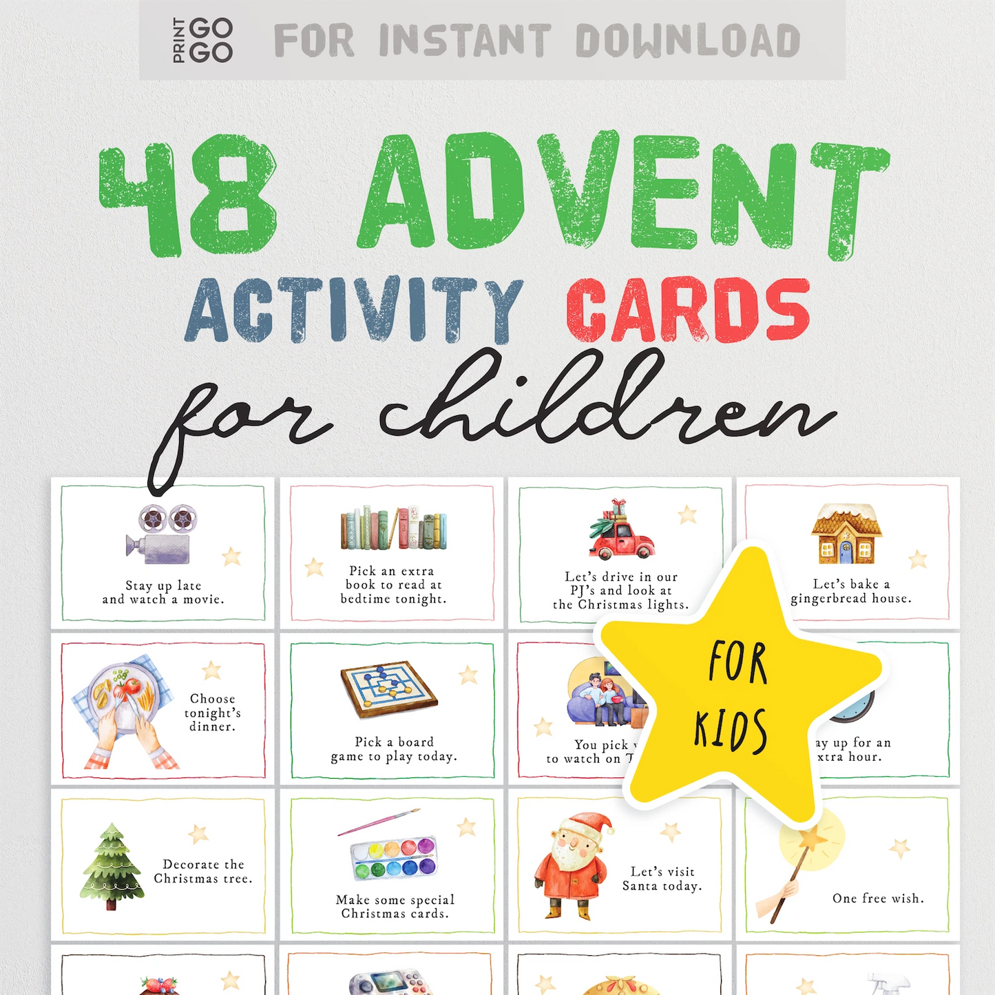 Instant download 48 Advent Activity Cards for children.