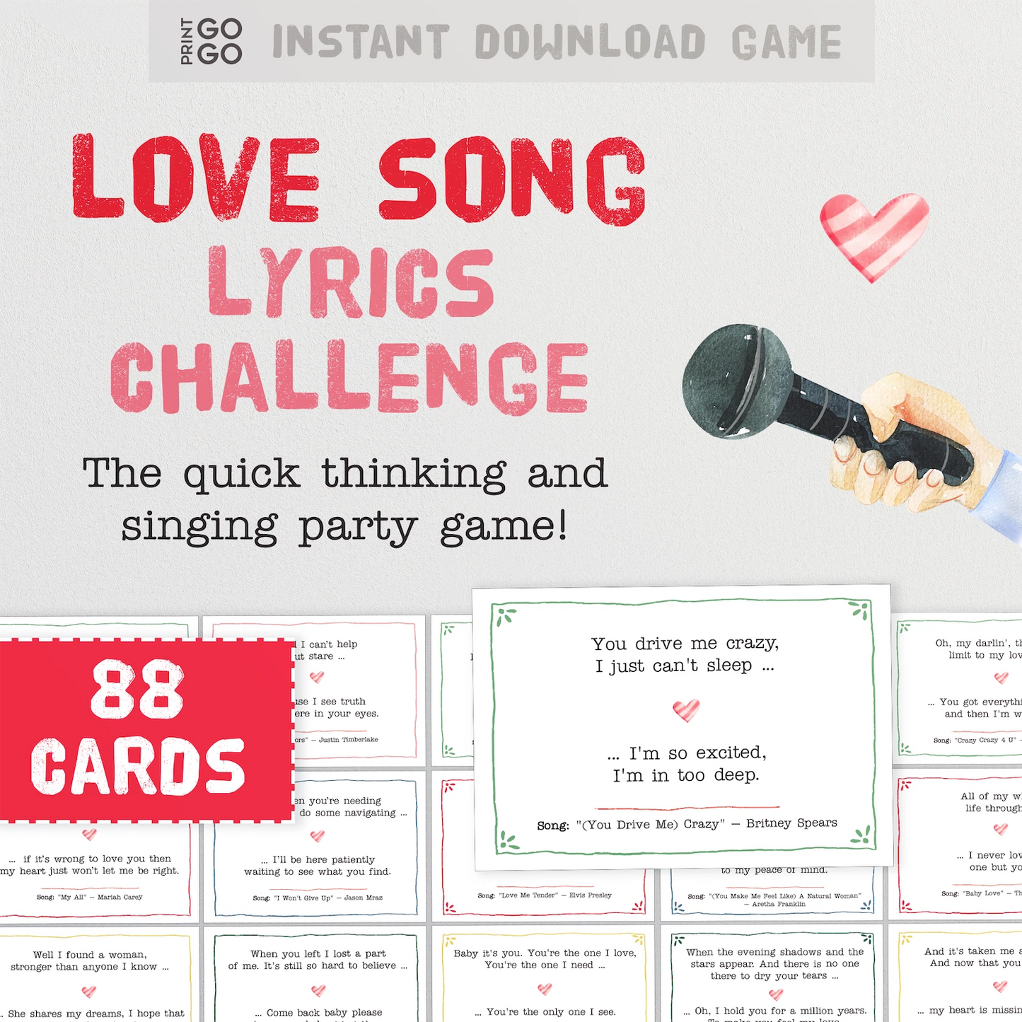 Instant download love song lyrics challenge game.