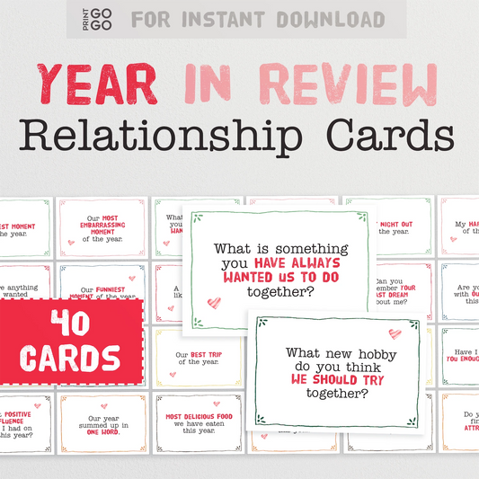 Instant download Year in Review Relationship Cards for couples.