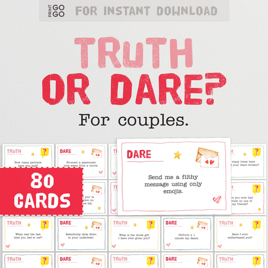 Instant download Truth or Dare game cards for couples.