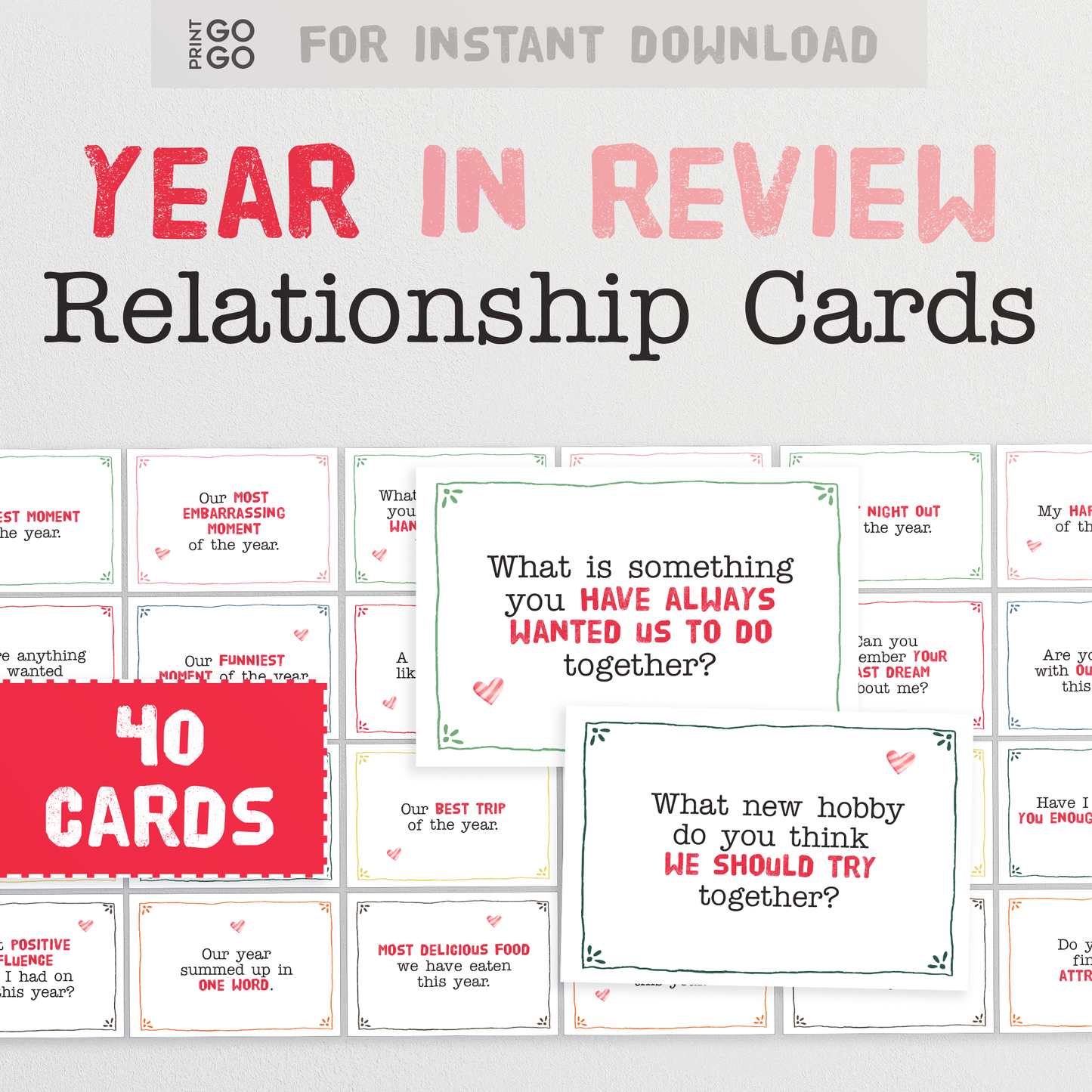 Year In Review Relationship Cards - 40 Questions To Ask Your Other Half