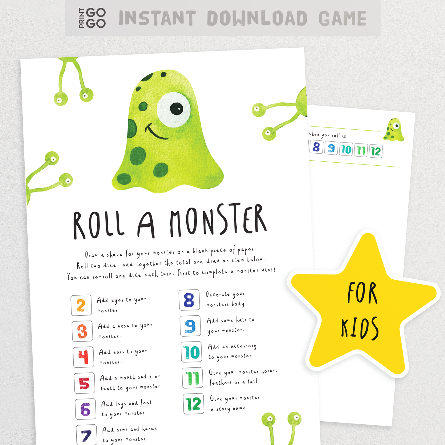 Halloween Roll A Monster Dice Game