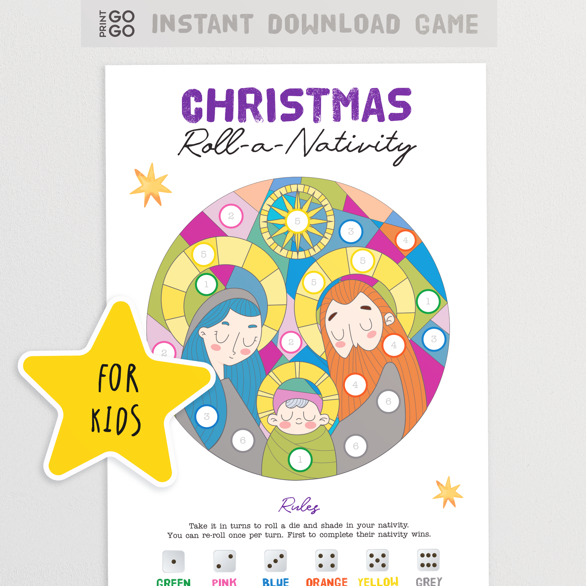 Roll A Nativity Christmas Dice Game - The Fun Christian Holiday Party Game for Kids | Family Dice Game | Printable Church Activity