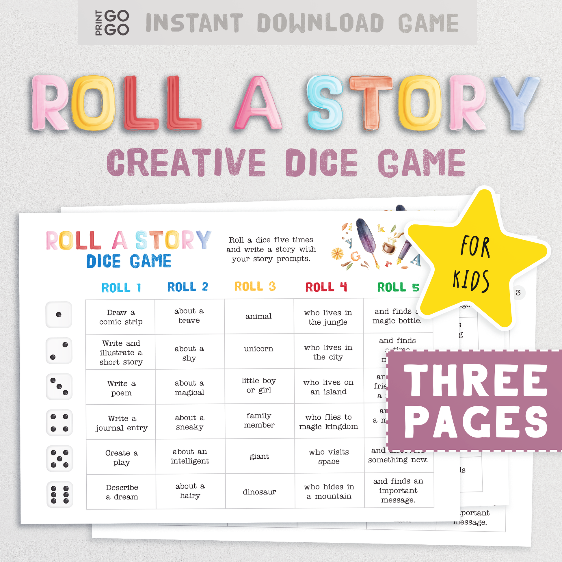 Roll A Story Dice Game for Kids