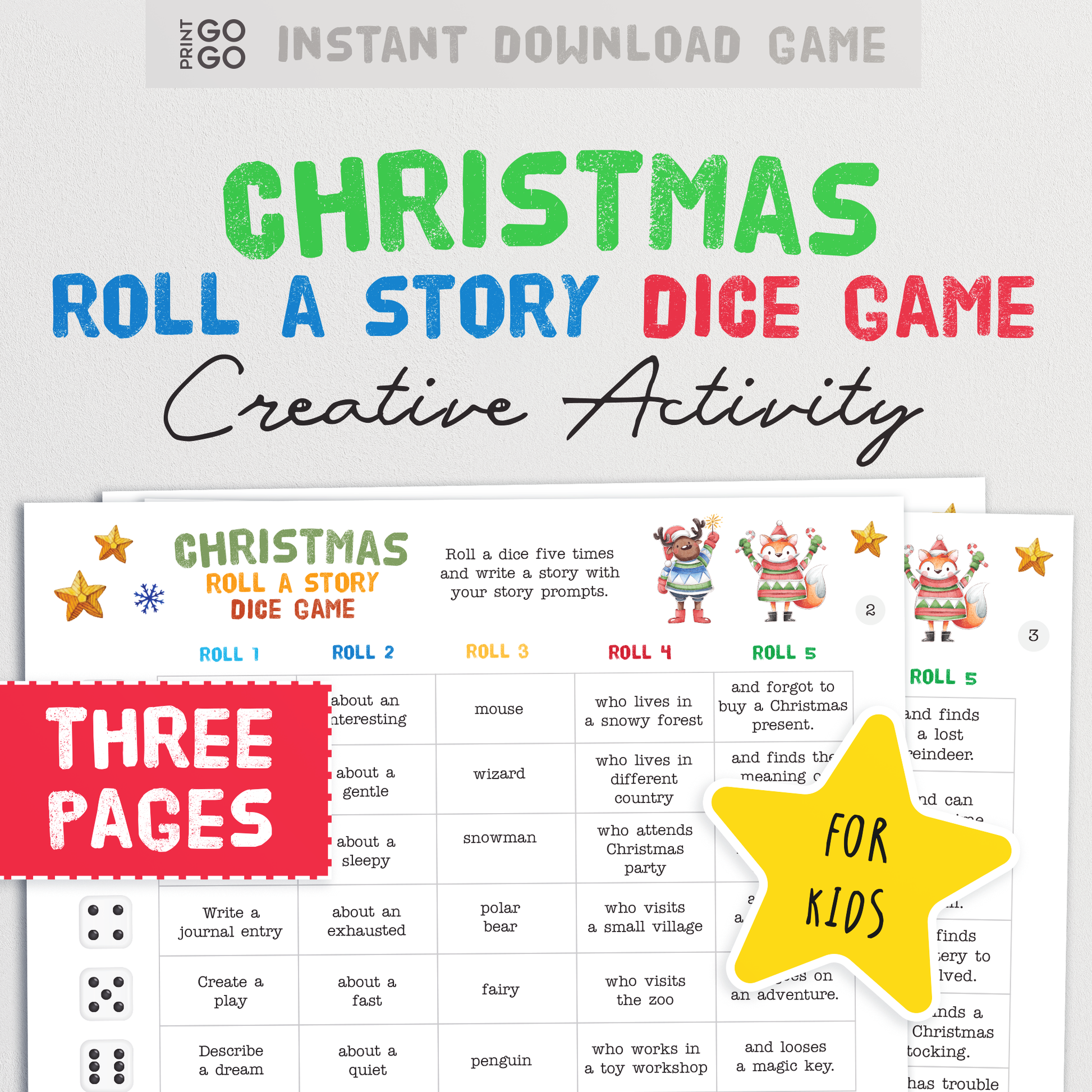 Christmas Roll A Story Dice Game for Kids