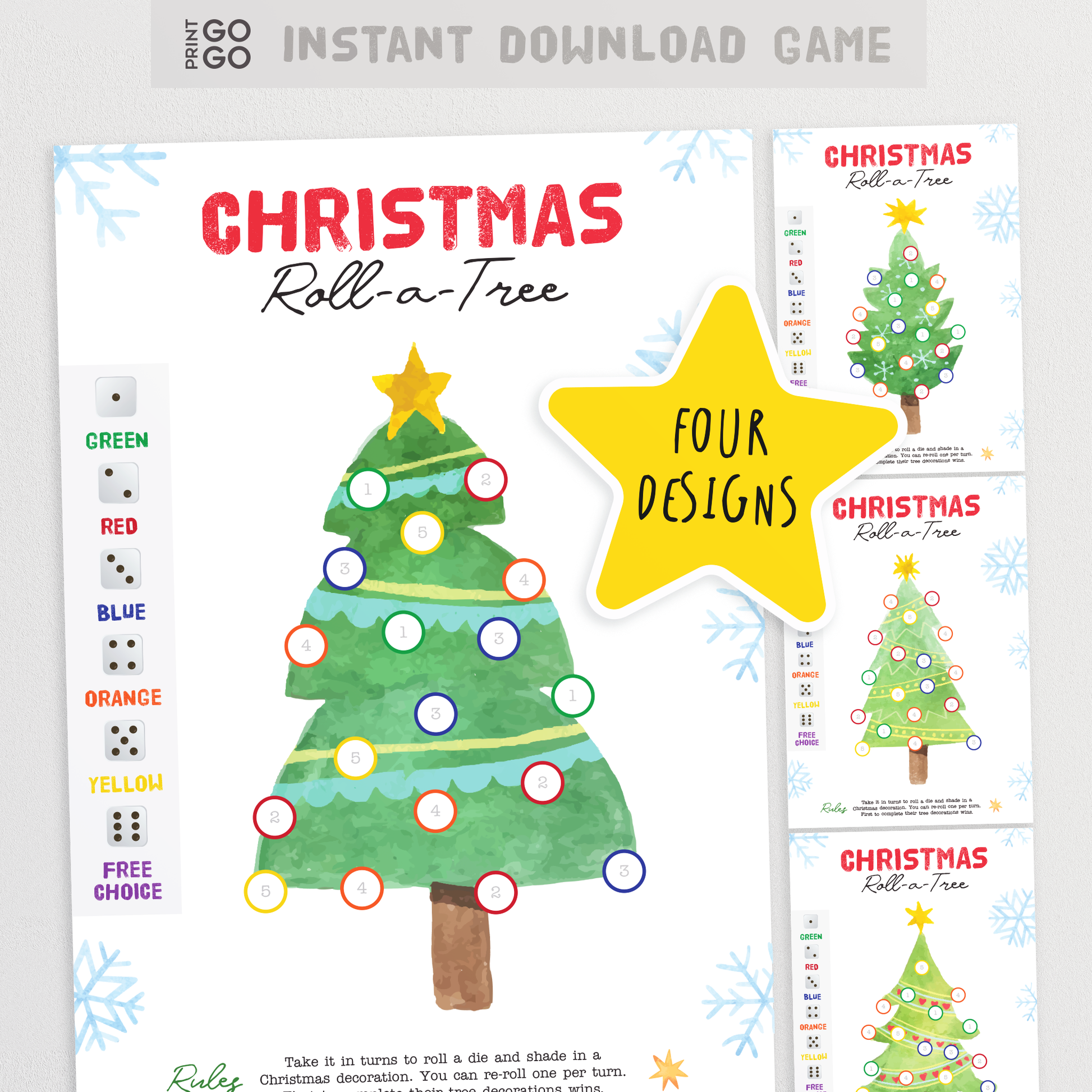 Christmas Roll A Tree Dice Game - The Fun Holiday Party Game for Kids | Christmas Family Dice Game | Xmas Printable Activity for Families