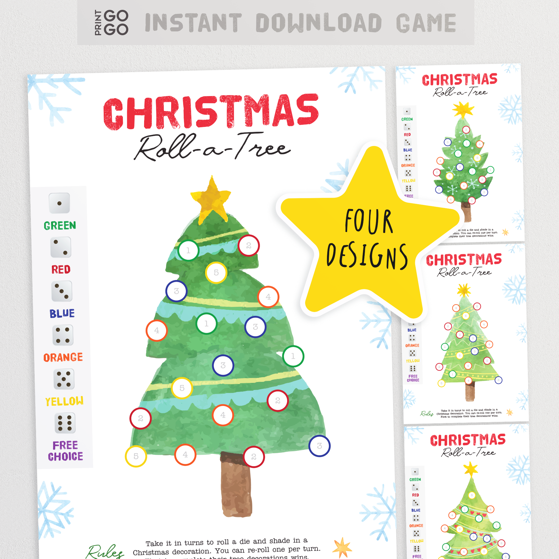 christmas roll a tree dice game - fun holiday party game for kids
