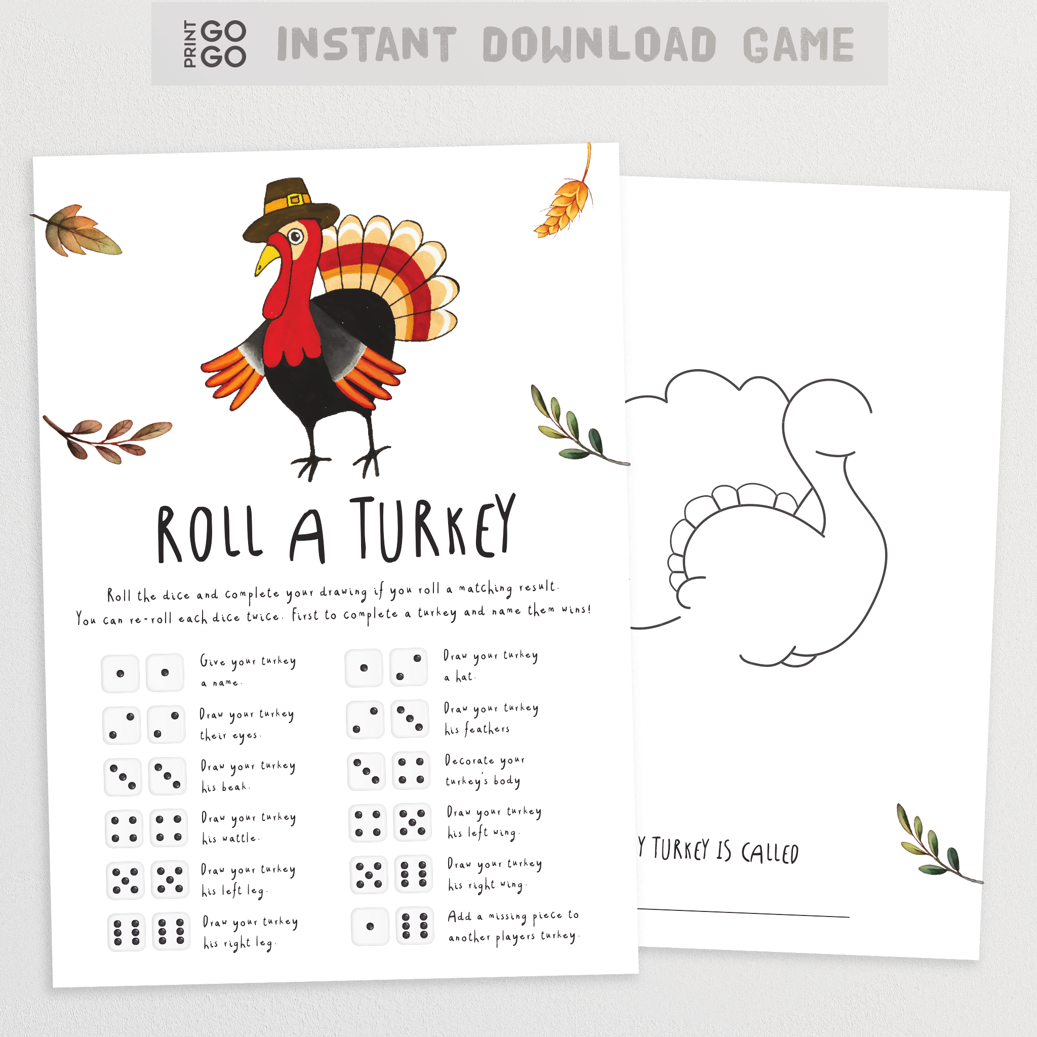 Thanksgiving Roll A Turkey Dice Game - Printable Party Game For Kids ...