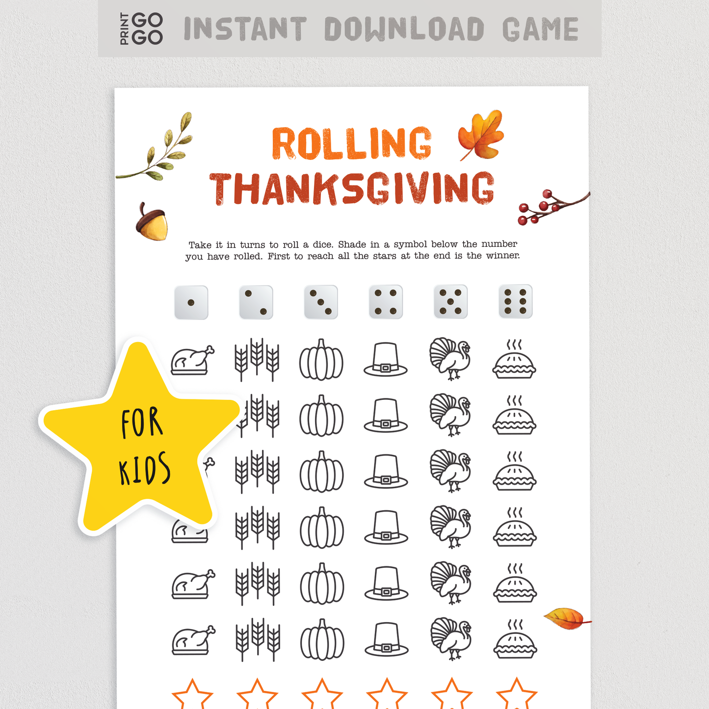 Rolling Thanksgiving Dice Game