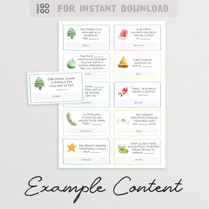Sample cards from Christmas 'Final Word' trivia party game.
