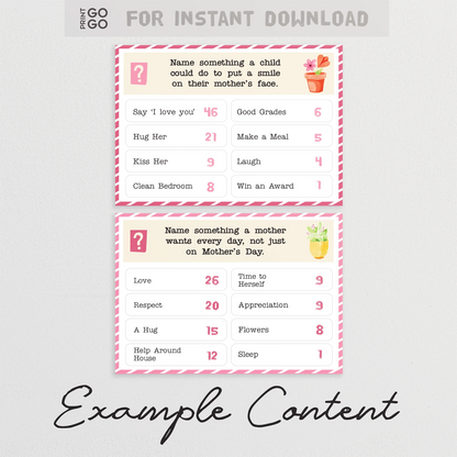 Printable mothers day question cards.