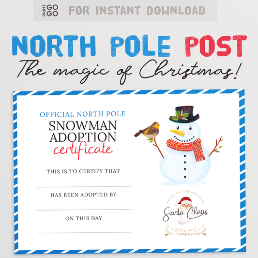 Snowman Adoption Certificate