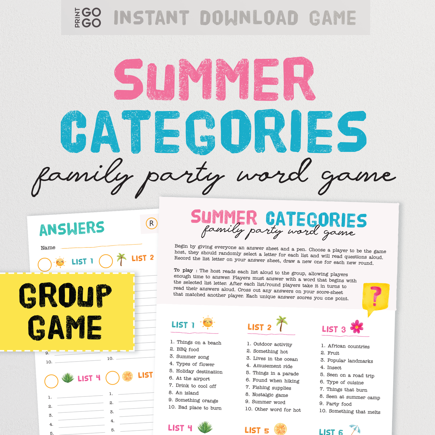 Summer Family Categories - The Game Of Guessing Unique Answers