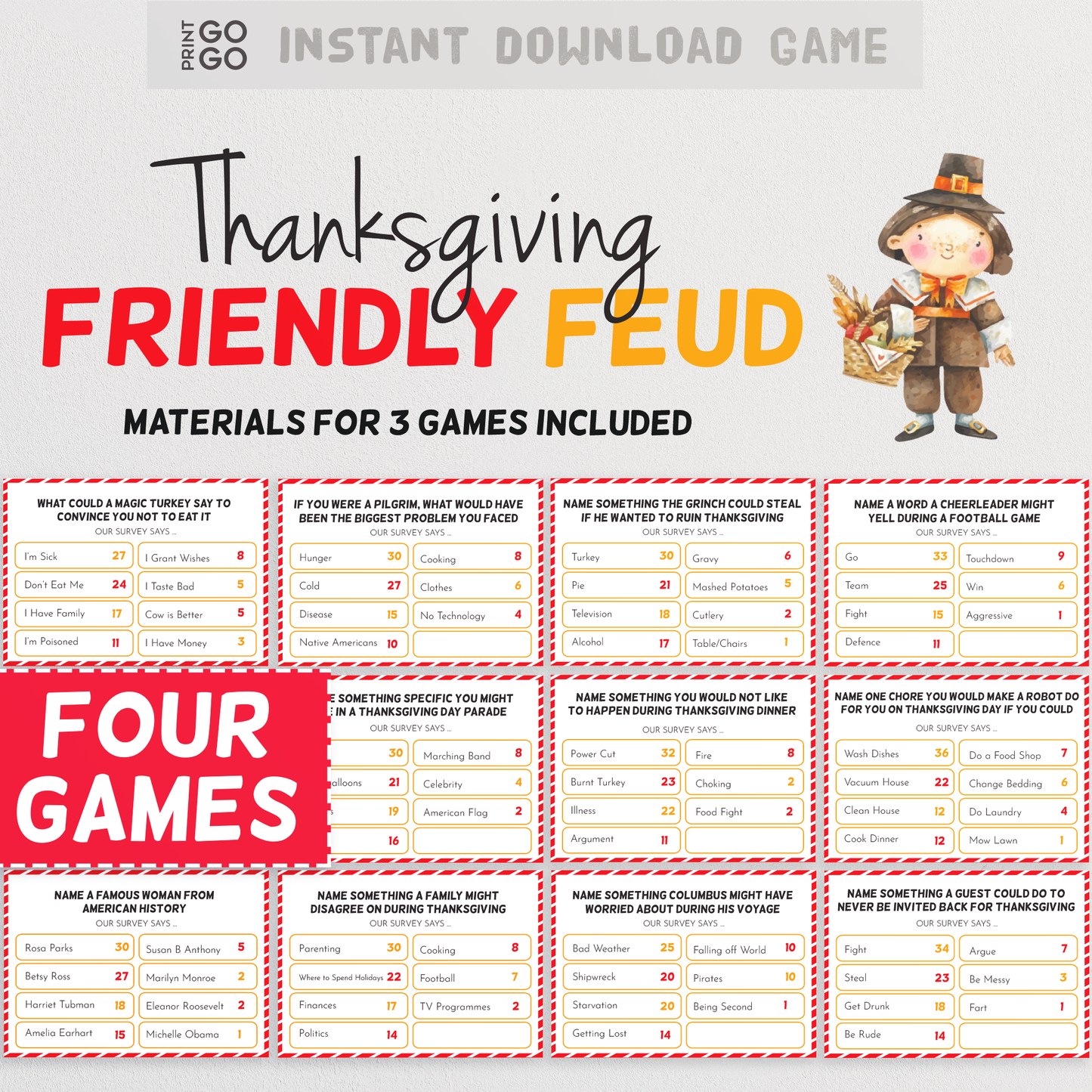 NEW 2022 Version! Thanksgiving Friendly Feud Game - The Hilarious Party Game of Guessing Top Answers