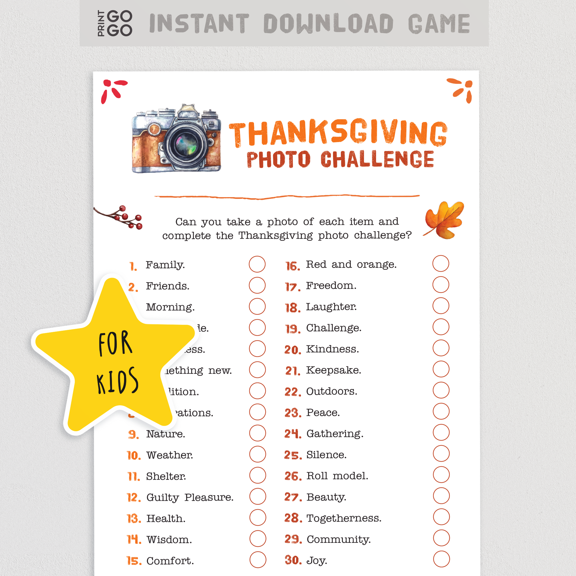 Thanksgiving Photo Challenge for Kids