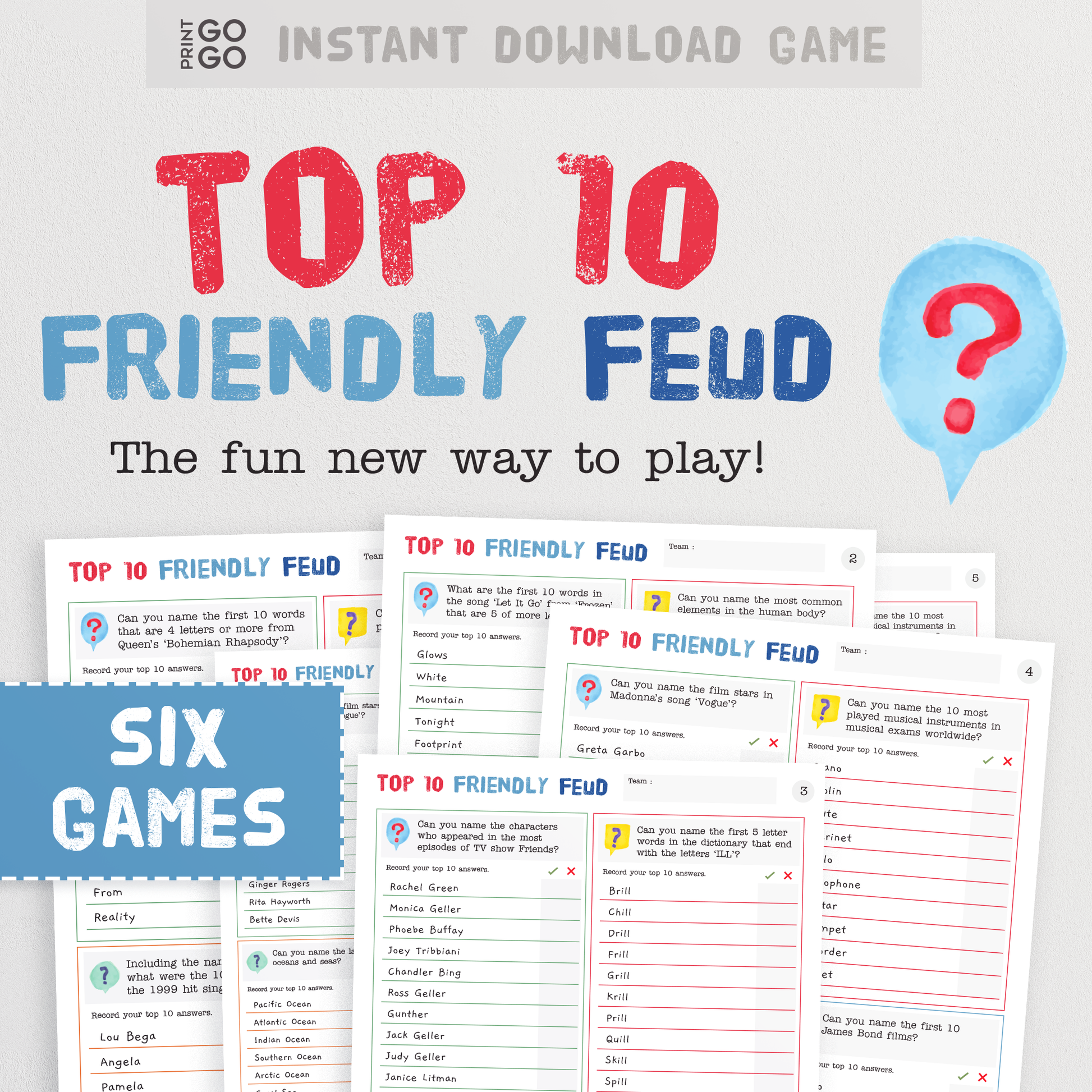 Top 10 Friendly Feud - A Group Game of Questions, Teamwork and Points!